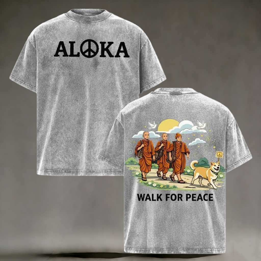 Walk For Peace Monk & Dog Washed T-shirt