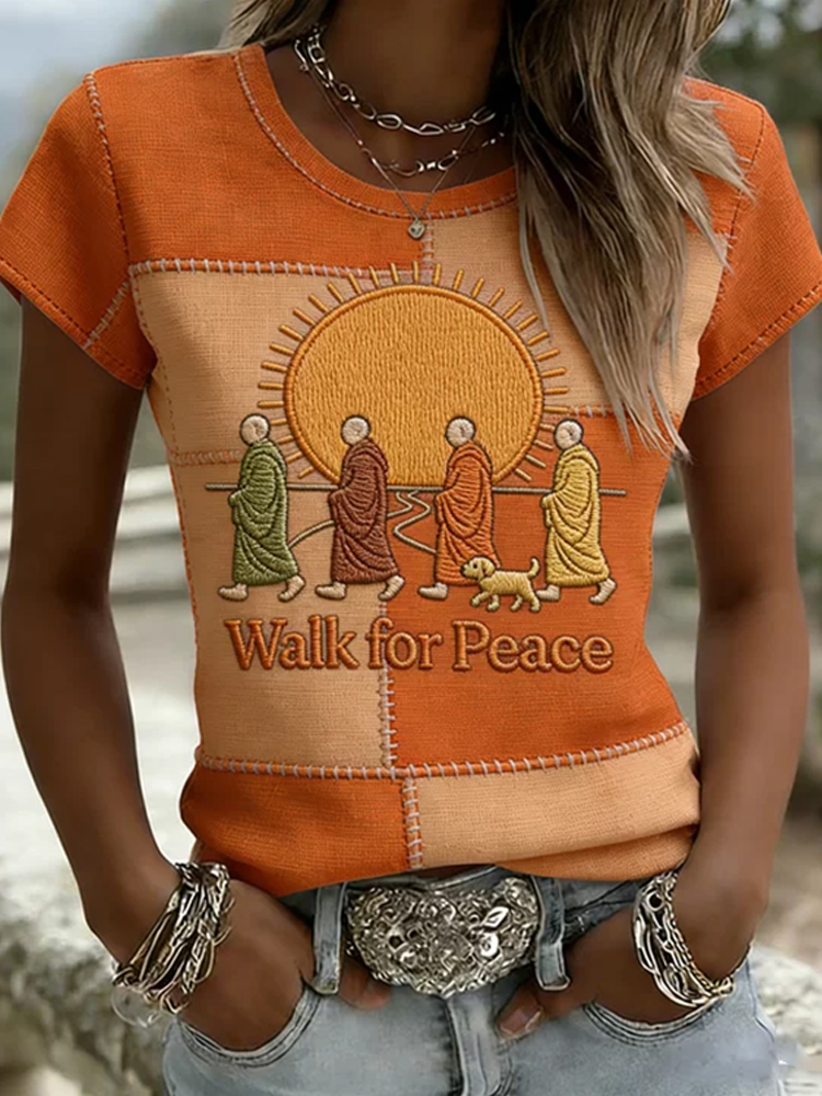 2026 Walk For Peace Artistic Patchwork Print T-shirt