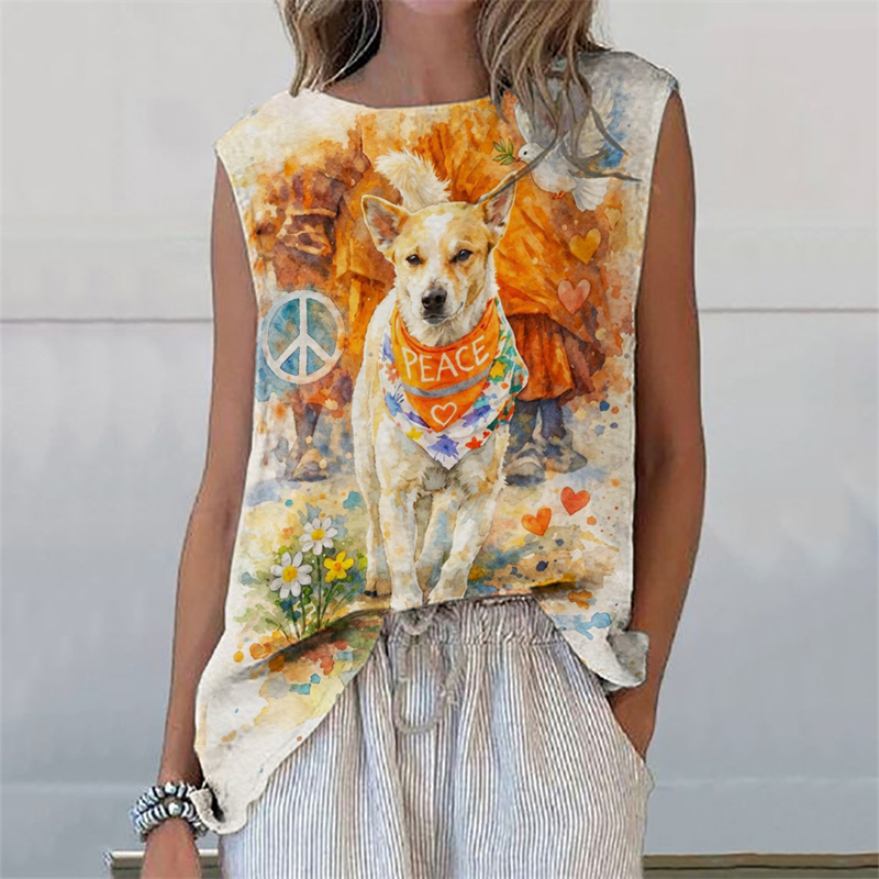 Walk For Peace Aloka Floral Watercolor Linen Tank Top