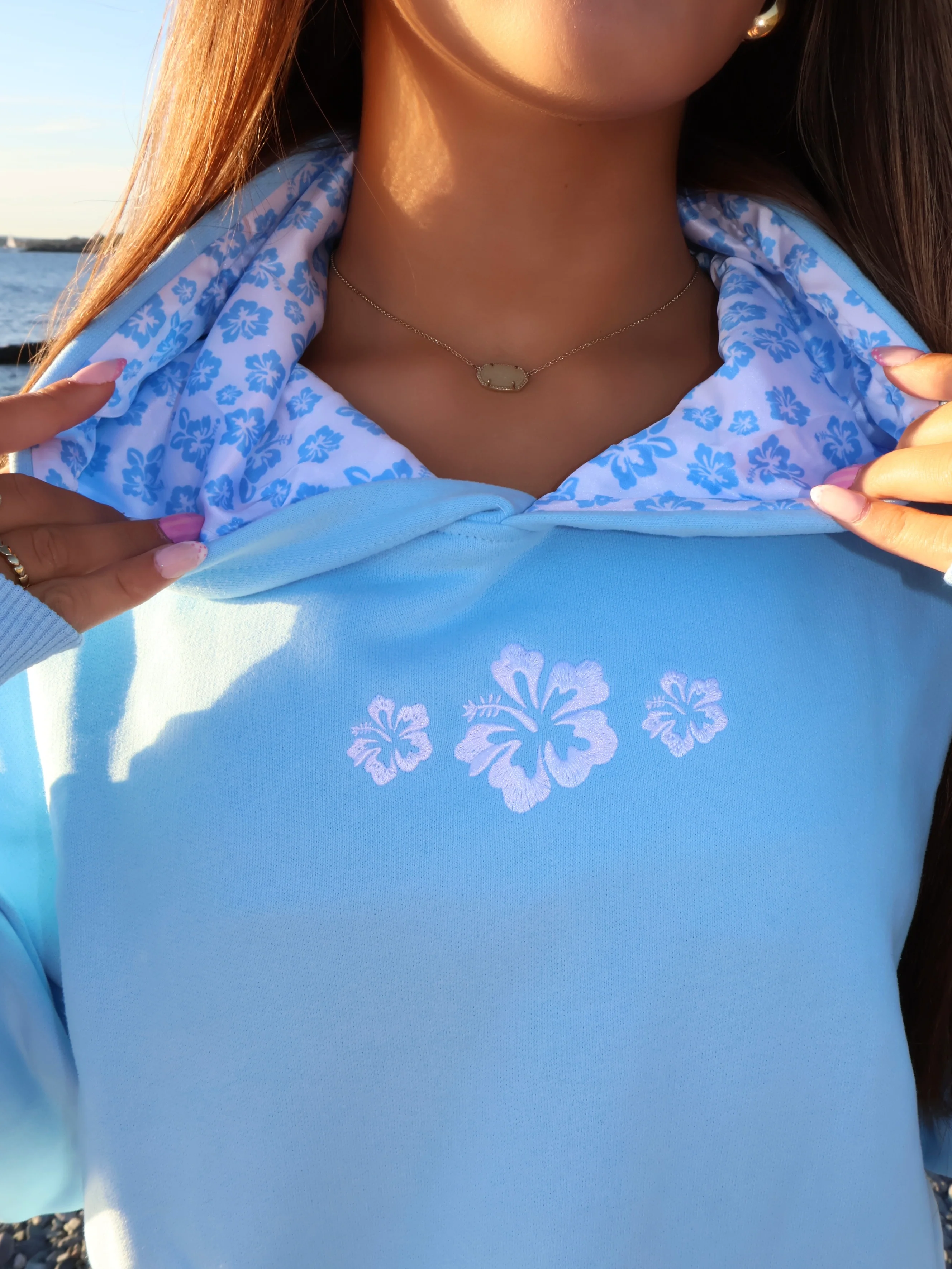Hibiscus Hoodie in Sky Blue
