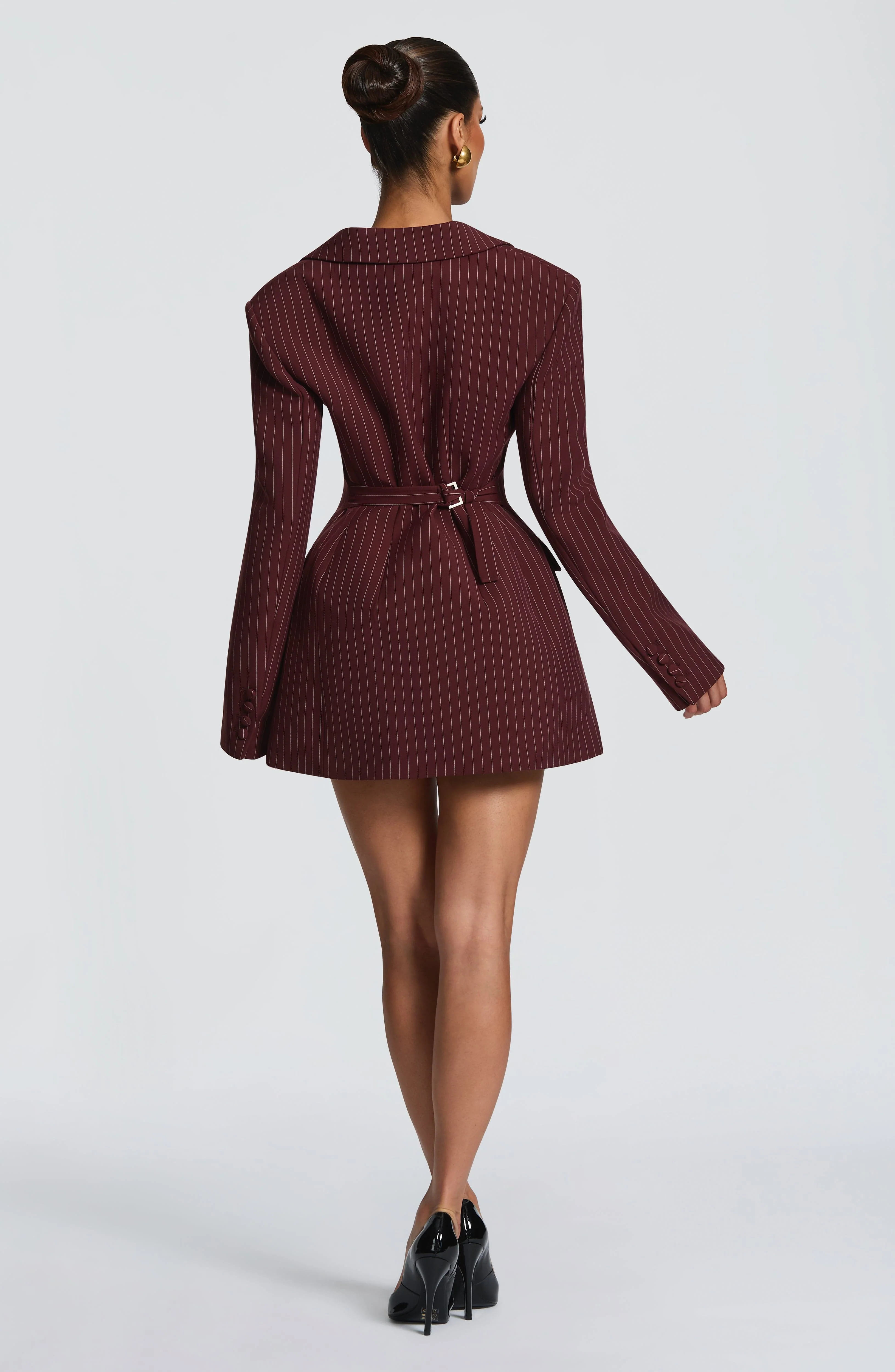 Elvira Mini Dress - Burgundy Pinstripe