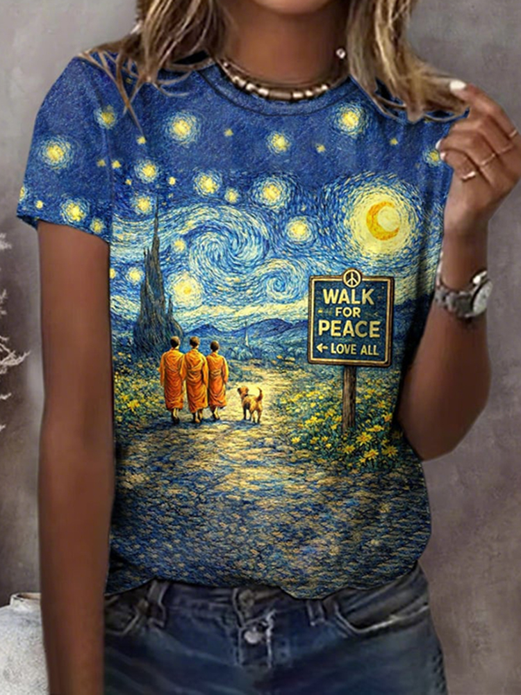 Women's Peace And Space Walk Print T-shirt