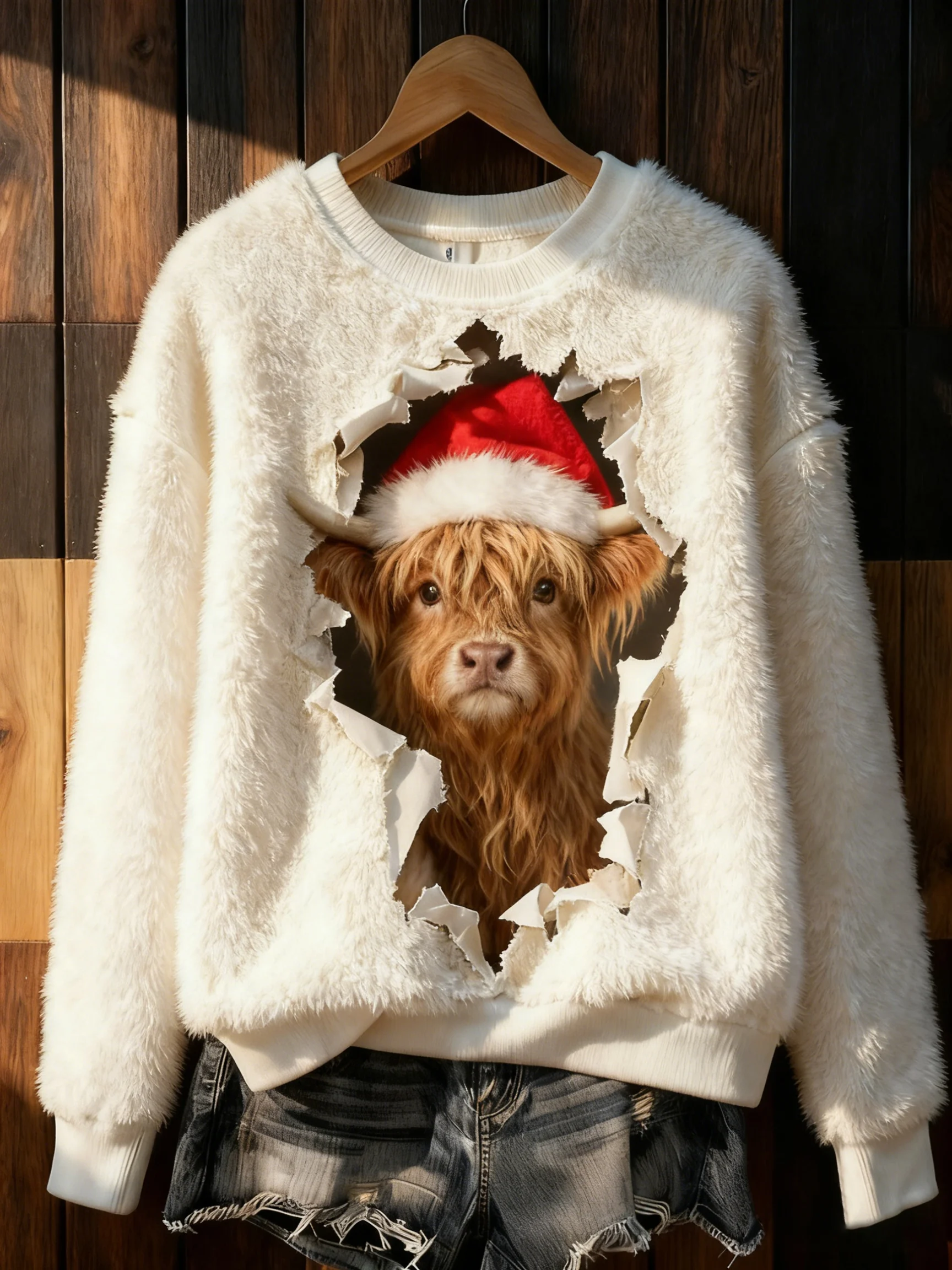 Women's Highland Cattle Print Flannel Sweatshirt