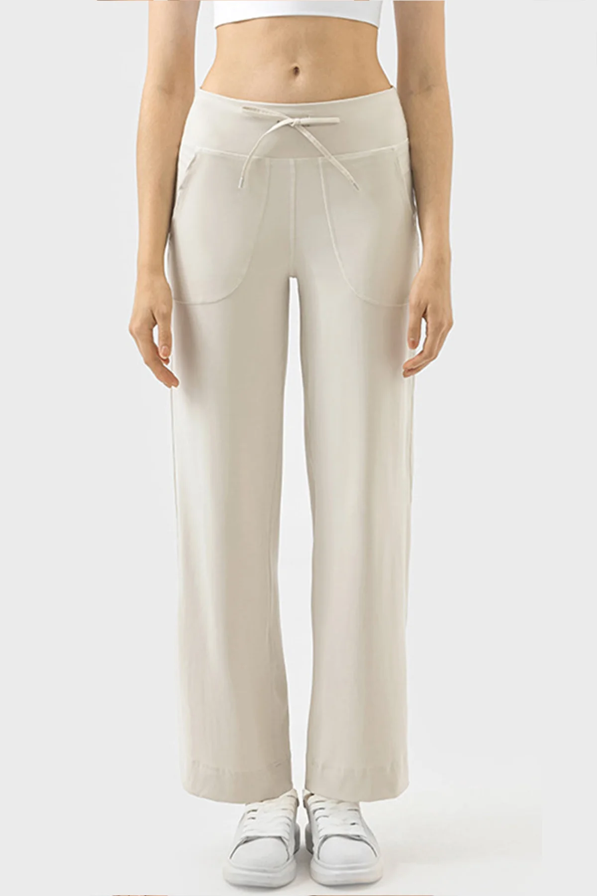 Katch Me Look Women's Athleisure Plain High Waist Drawstring Stretchy Pocket Wide Leg Yoga Pants