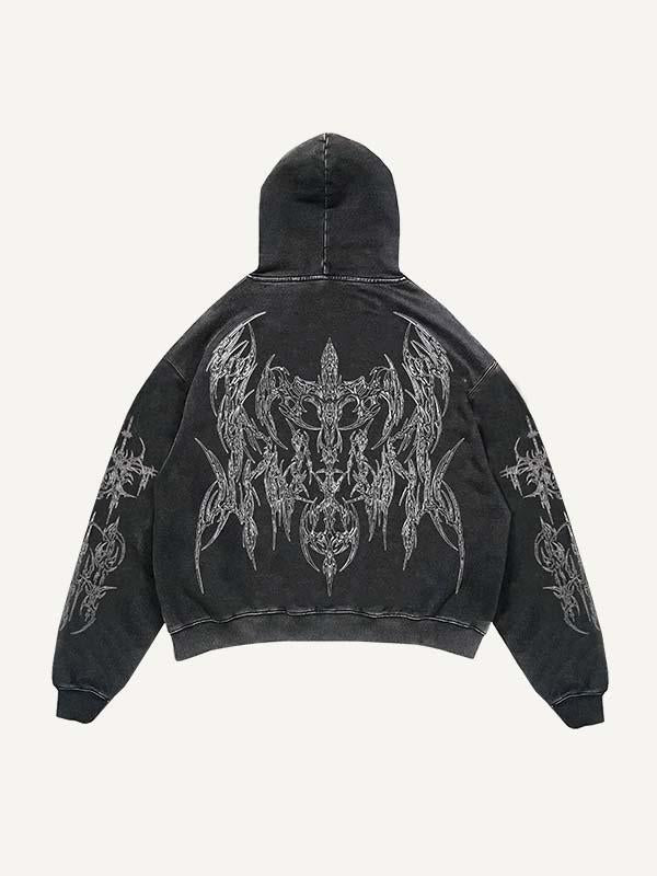 Wing&Cross Graphic Print Slant Pockets Hoodie