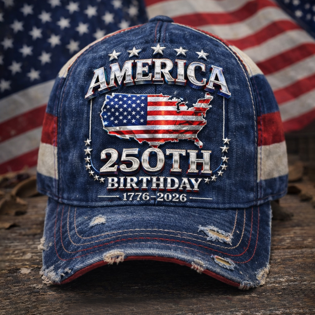 American 250th Birthday Commemorative Denim Baseball Cap – 1776–2026 USA Flag Embroidered Distressed Hat Patriotic Anniversary Gift