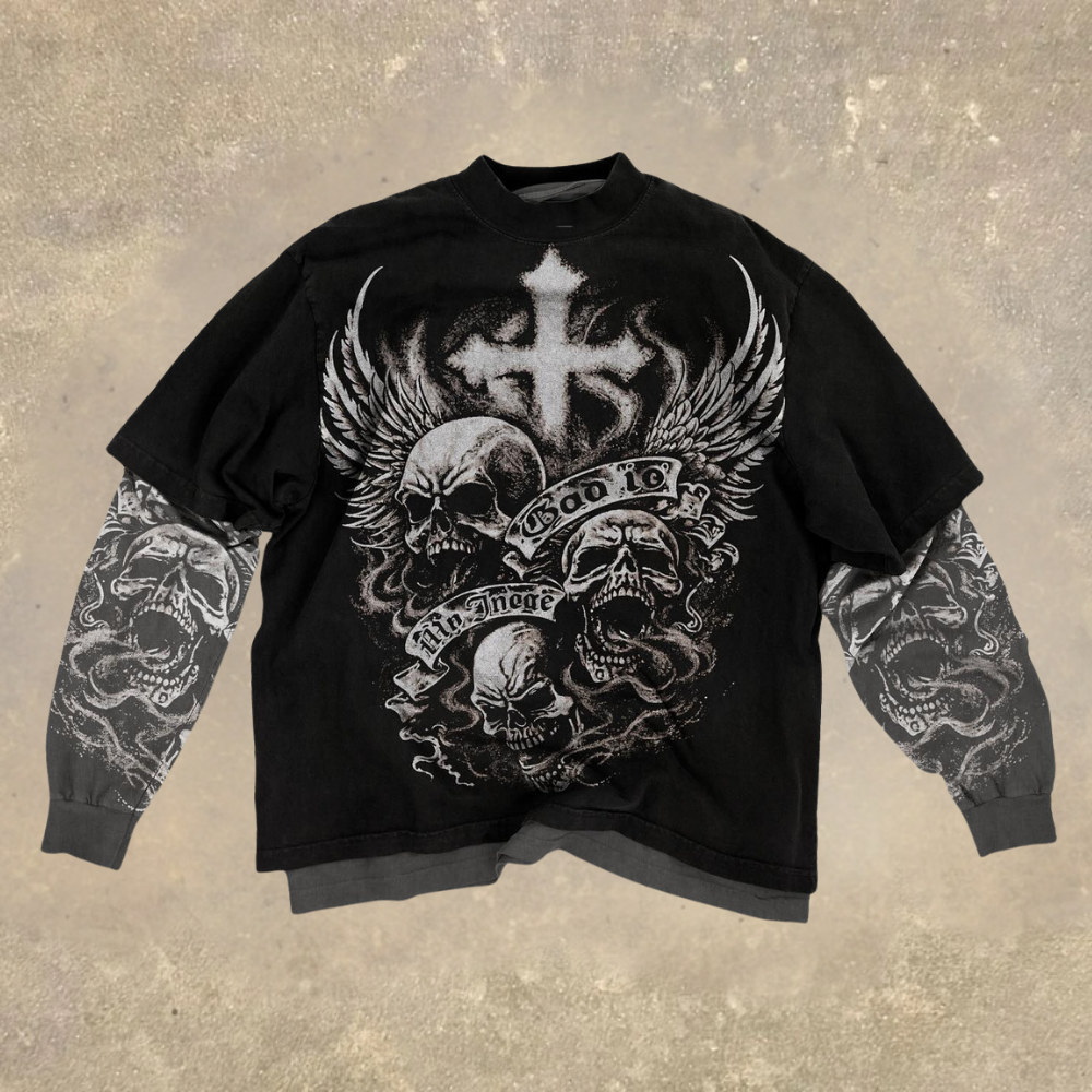 Skull & Cross Graphic Layered Long Sleeve T-shirt