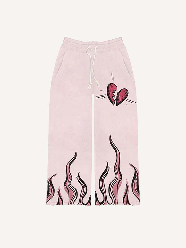 Heartbreak&Graphic&Letter Print Elastic Waist Pants