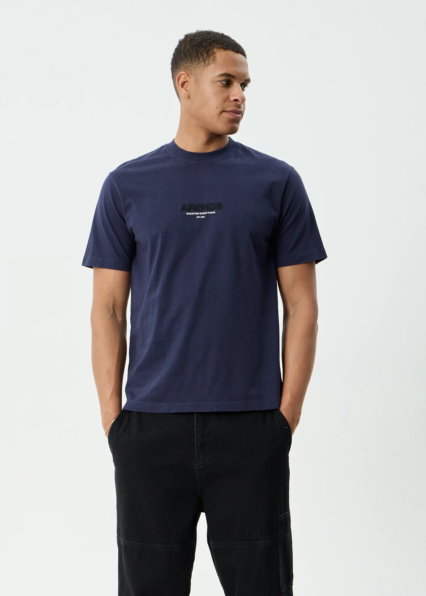 AFENDS Mens Vinyl - Retro Tee - Washed Deep Sea