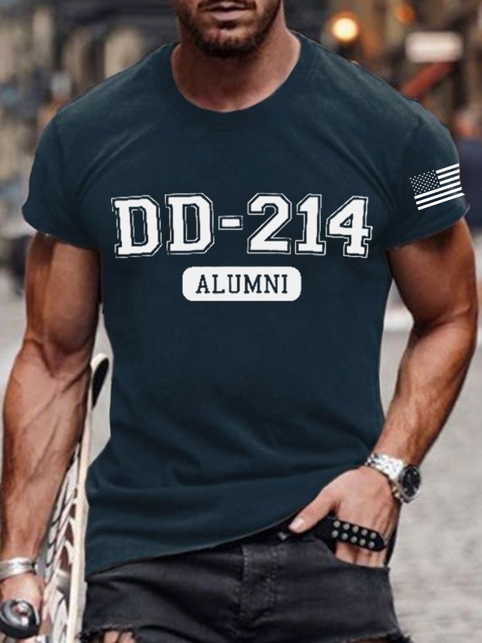 Men's retro DD-214 retired military pure cotton printed T-shirt