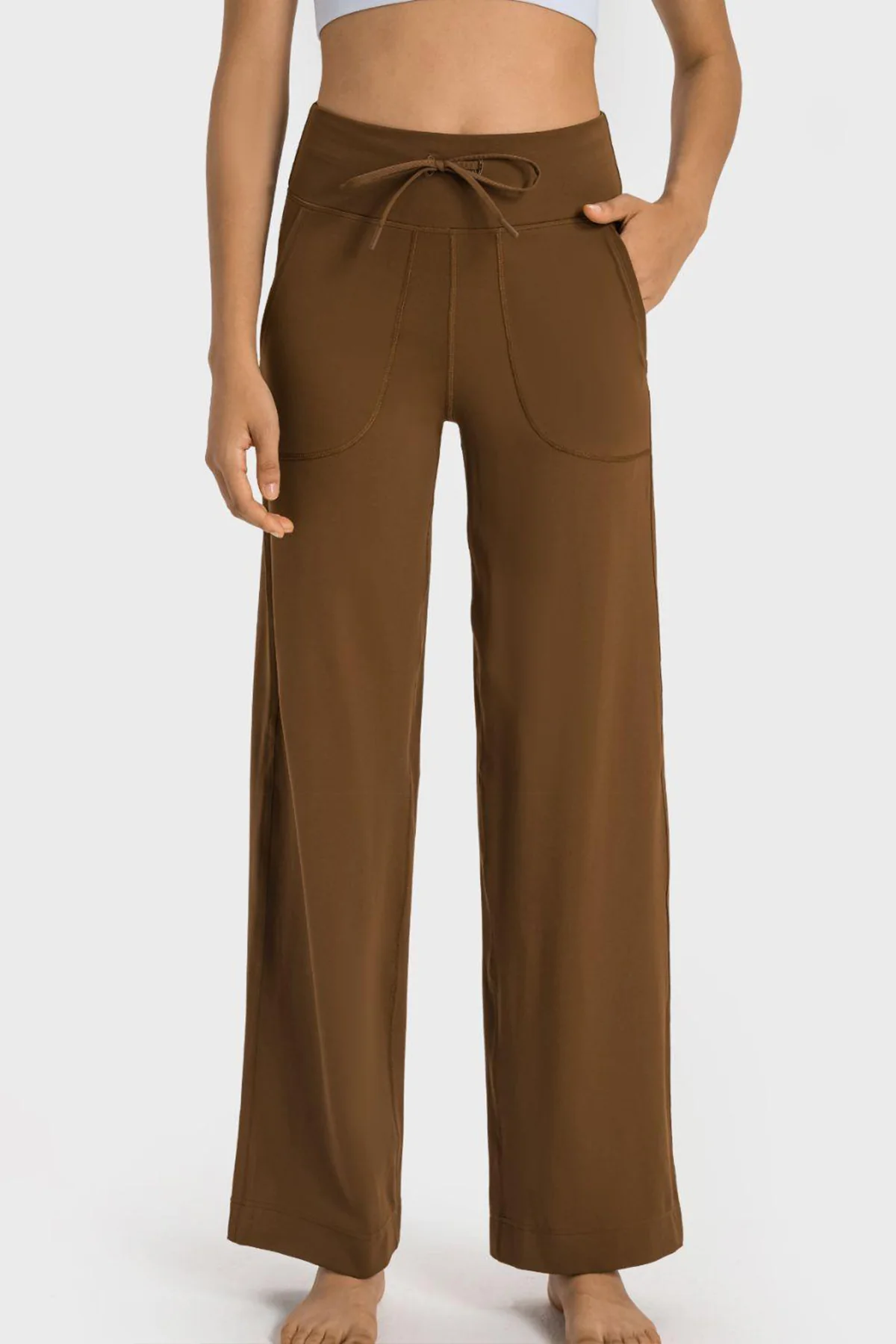 Katch Me Look Women's Athleisure Plain High Waist Drawstring Stretchy Pocket Wide Leg Yoga Pants