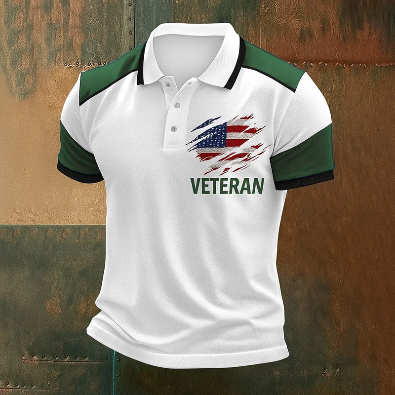Men's Veteran Print Casual Polo T-shirt