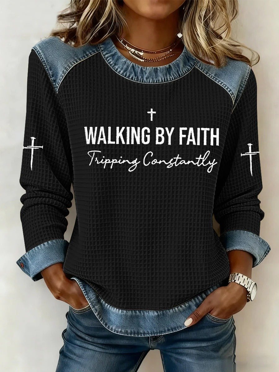 Women's Walking By Faith Tripping Constantly Print Casual Sweatshirt