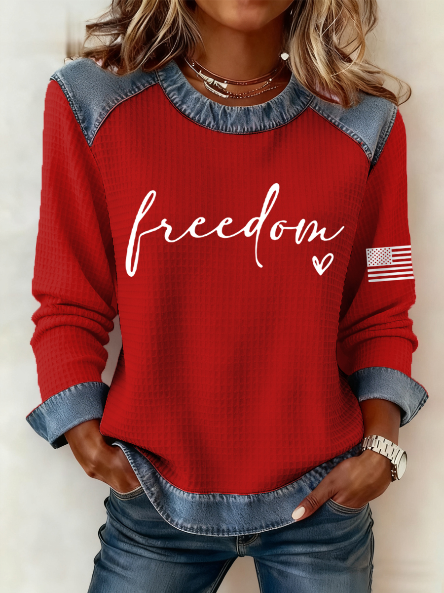 Women's Freedom  Flag Print Waffle Sweatshirt