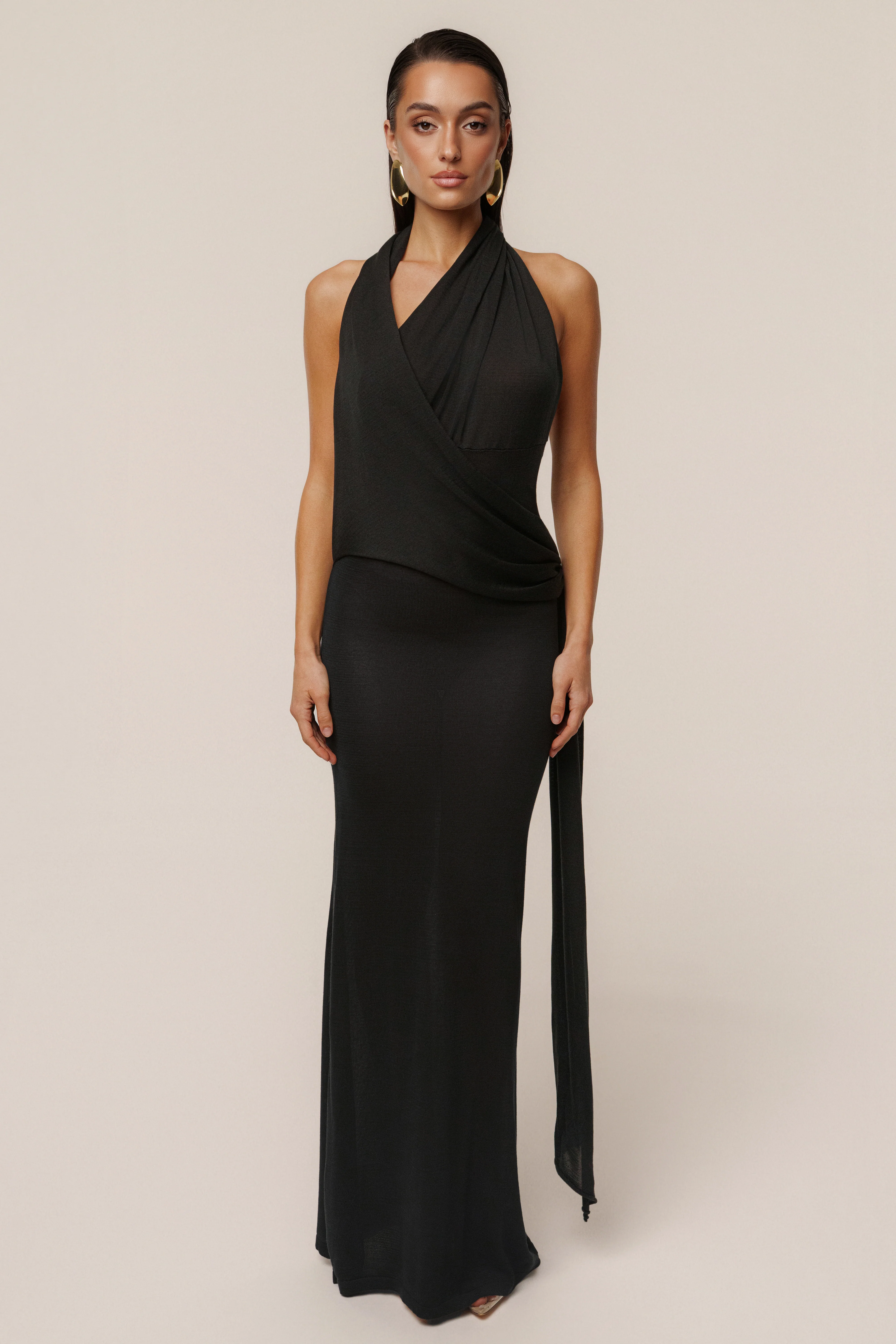 Black Miranda Draped Maxi Dress