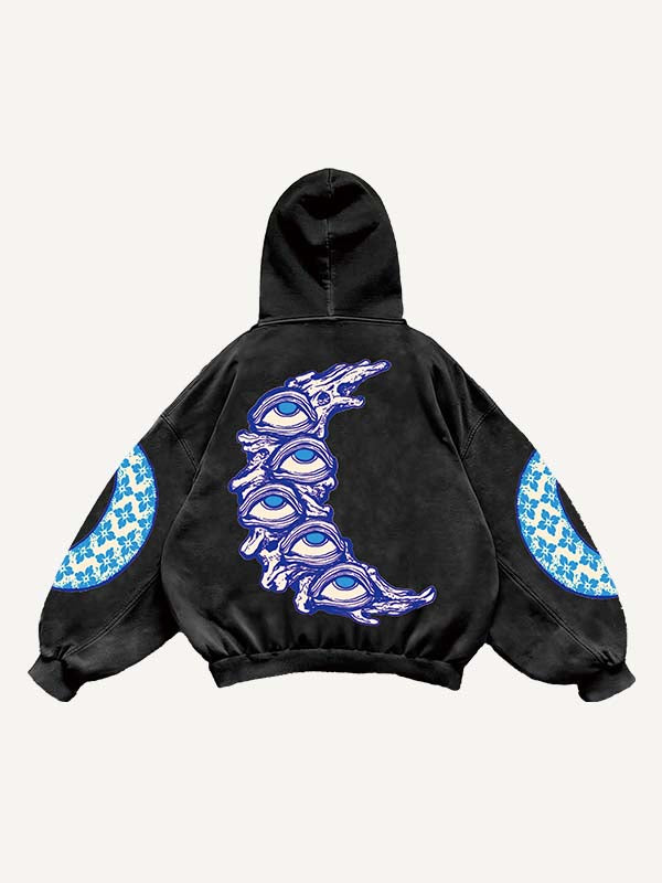 Evil Moon&Eye&Floral&Graphic Print Slant Pockets Hoodie