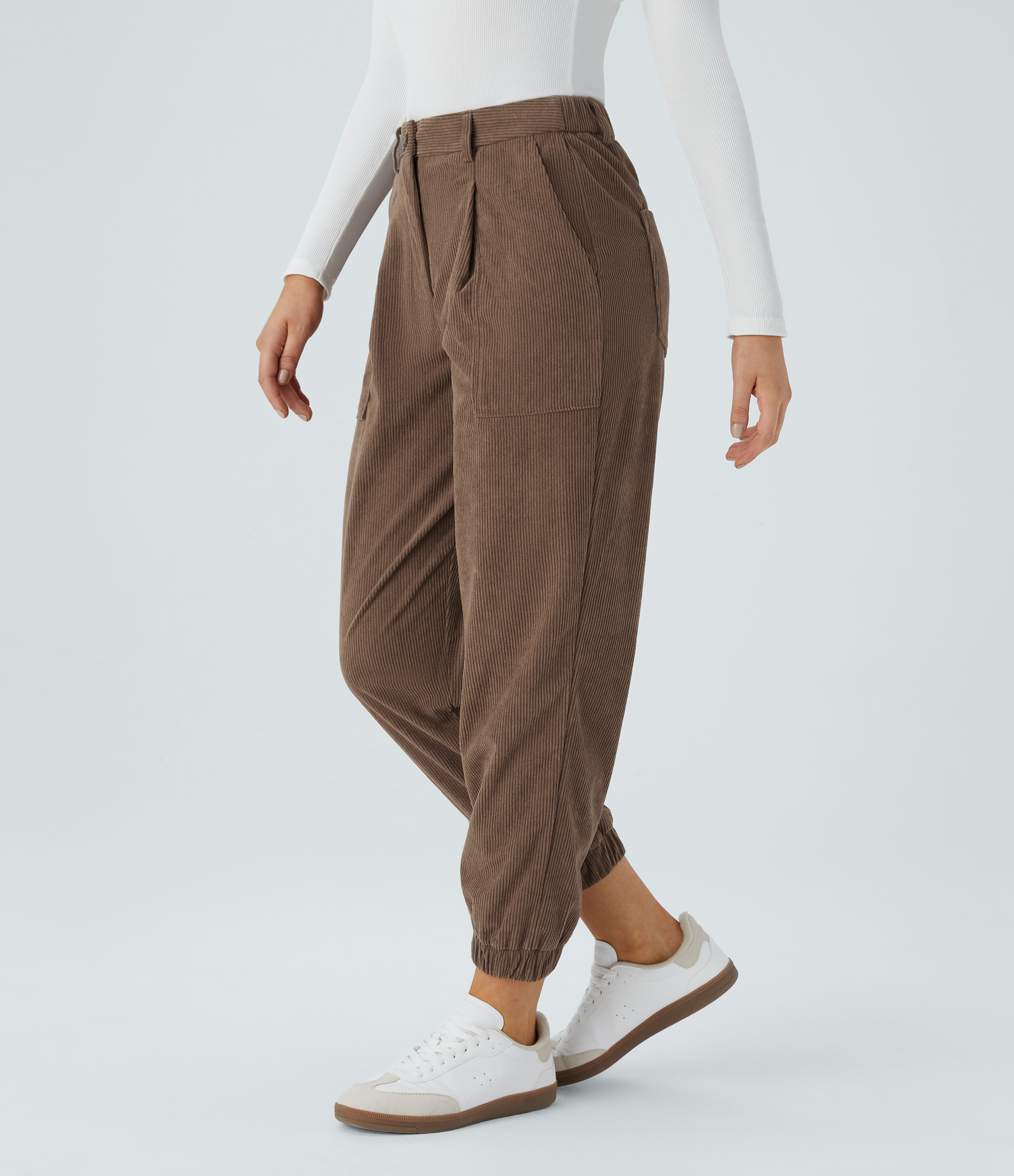 Mid Rise Zipper Pockets Corduroy Casual Joggers