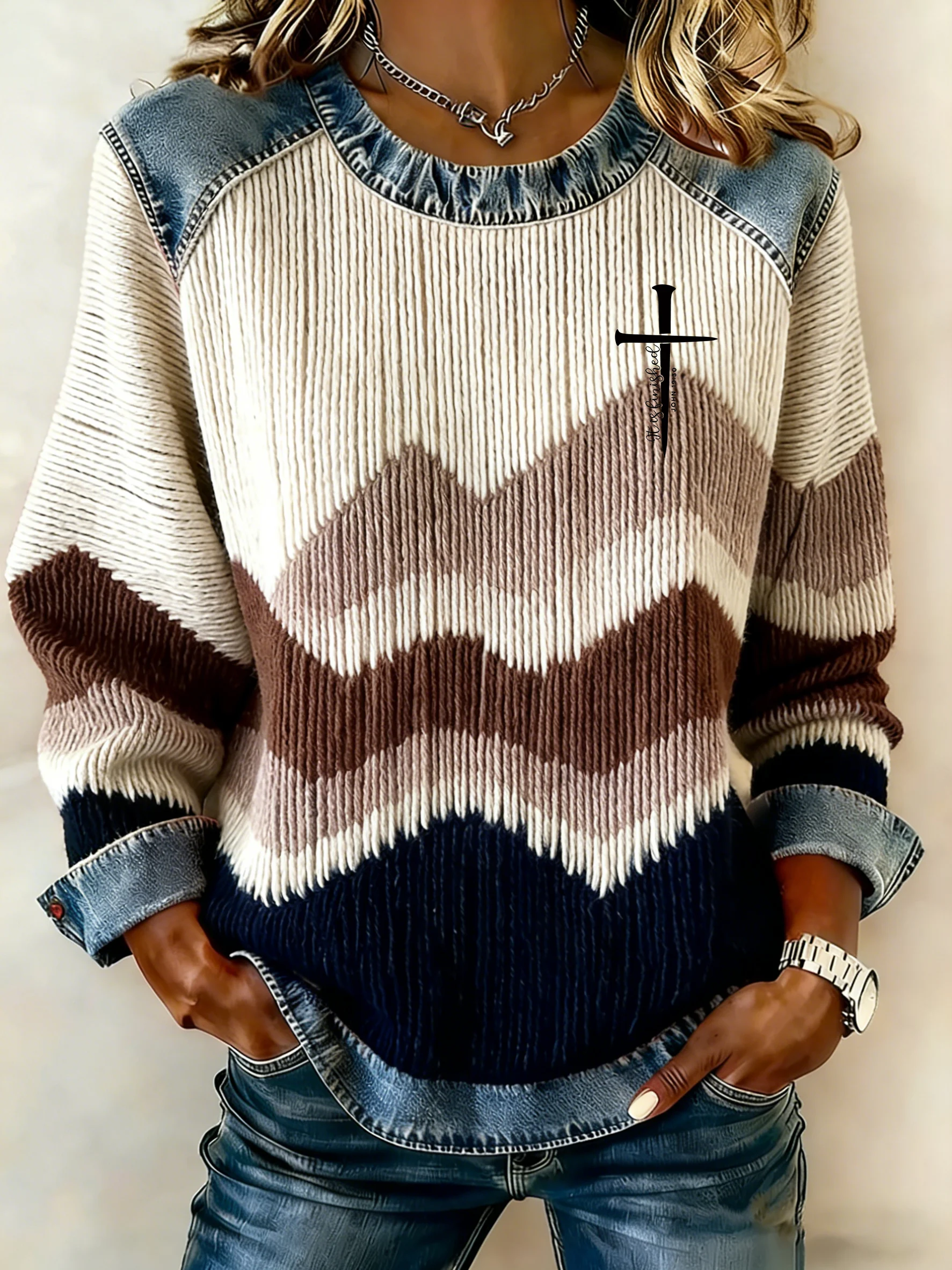 Women's Faith  Denim-Like Print Top-Fast Shipping