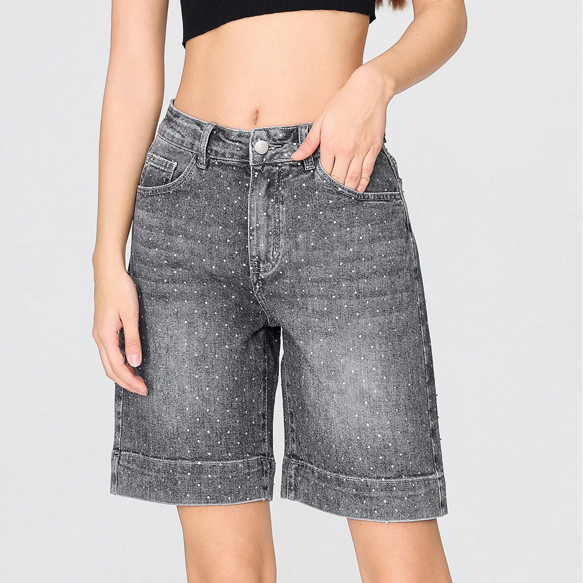 Punk Mid-Rise Loose Straight Ripped Denim Shorts