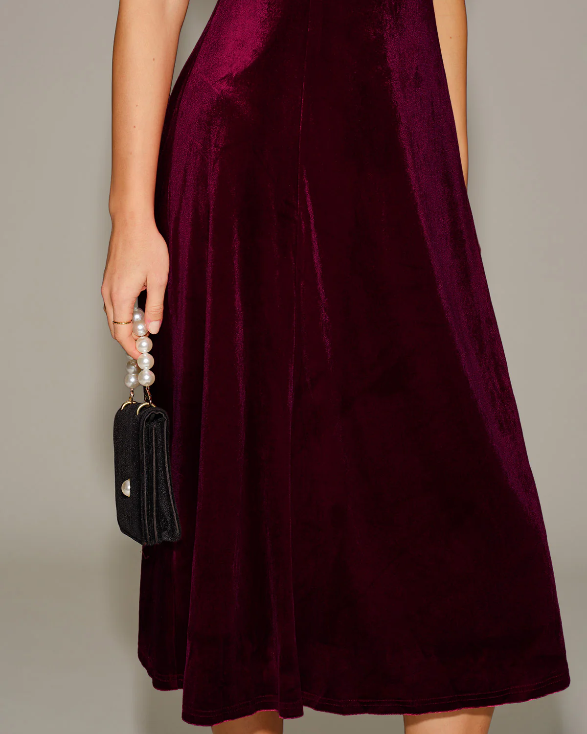 Red Velour Sweetheart Neck Midi Dress