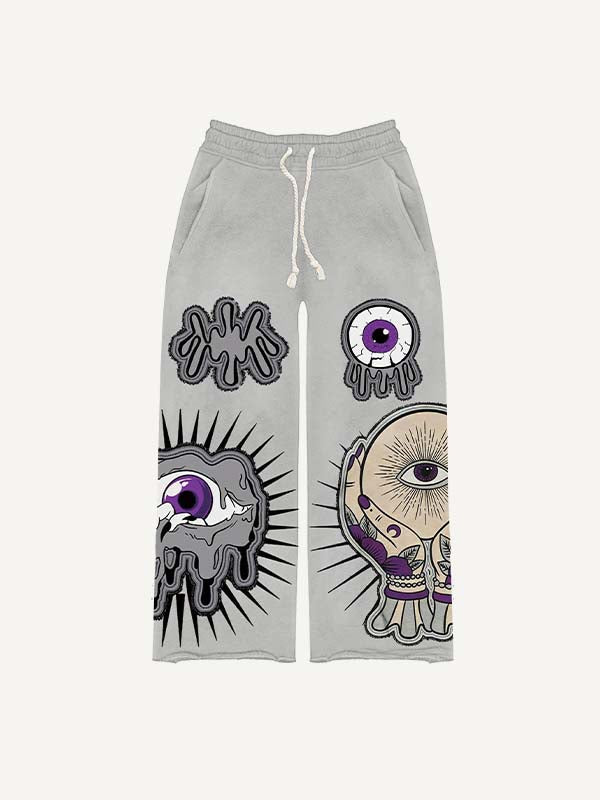 Eye&Palm Faux Decal Print Elastic Waist Pants