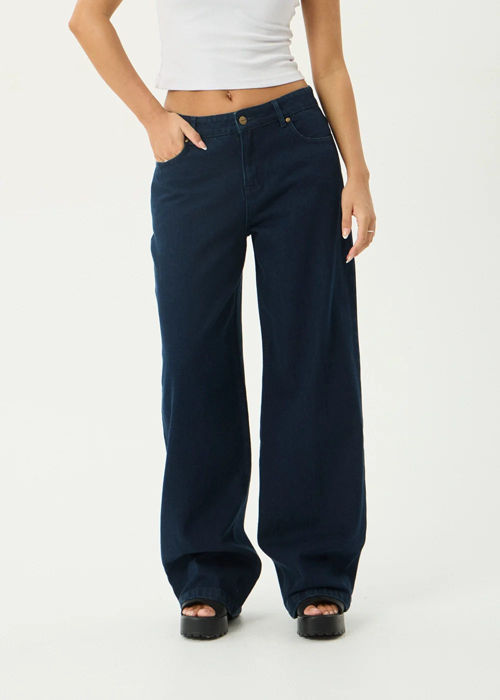 AFENDS Womens Alyra - Low Rise Wide Leg Jean - Ink