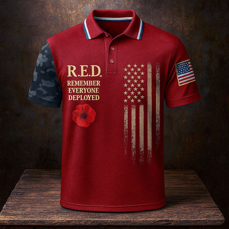 Men's Red Friday Veteran Print Casual Polo T-shirt