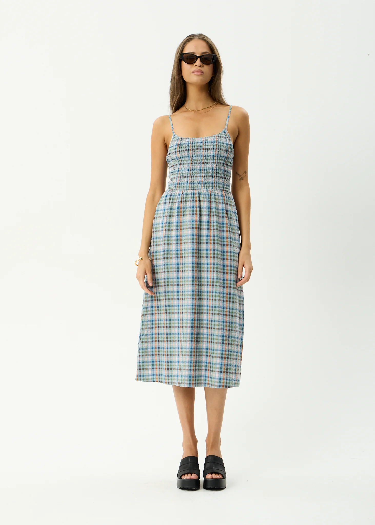 AFENDS Womens Amelie Check - Seersucker Midi Dress - Multi