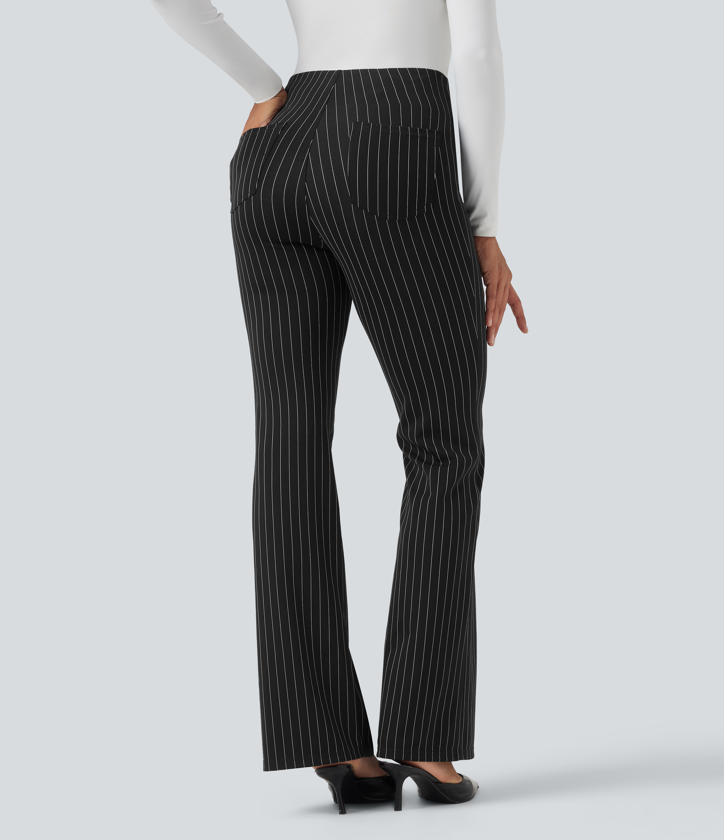 Halara Flex™ High Waisted Striped Work Flare Pants with Pockets