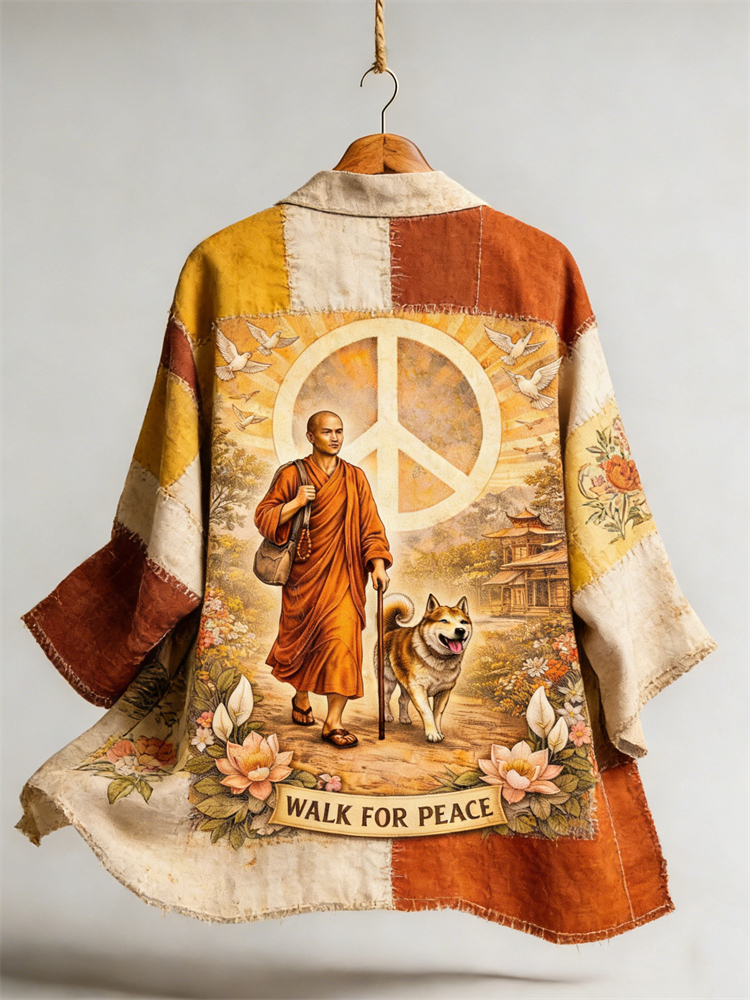Walk For Peace Monk Inspired Patchwork Linen Kimono
