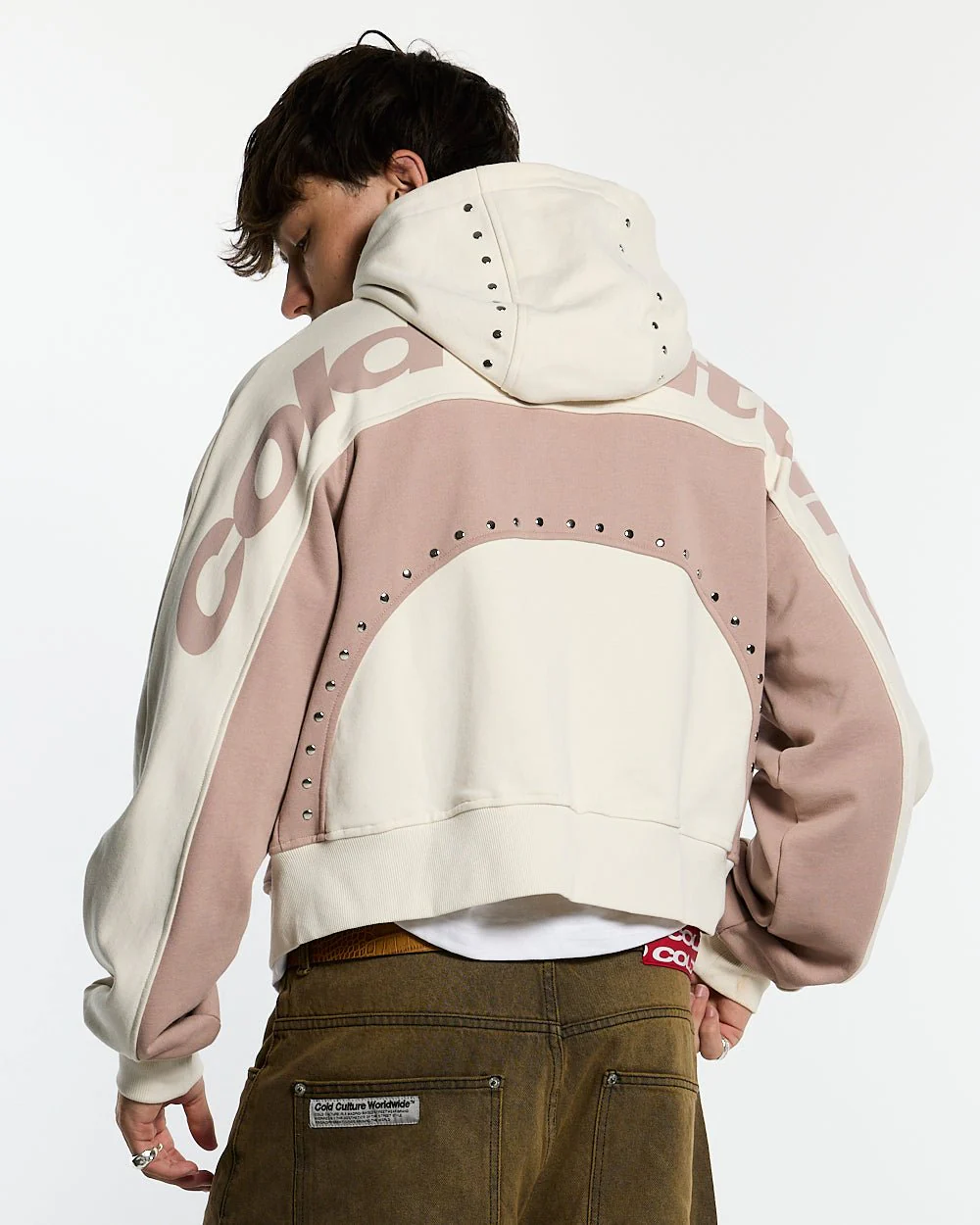 STUD ZIP HOODIE LIGHT GREY