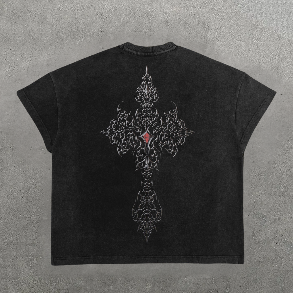 Intricate Cross Graphic Streetwear T - Shirt