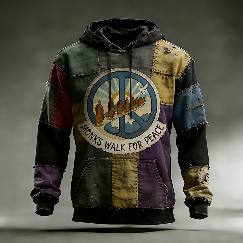 Men's Walk For Peace Art Patchwork Print Hoodie