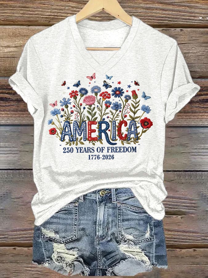 Women's casual retro American 250th  T-shirt