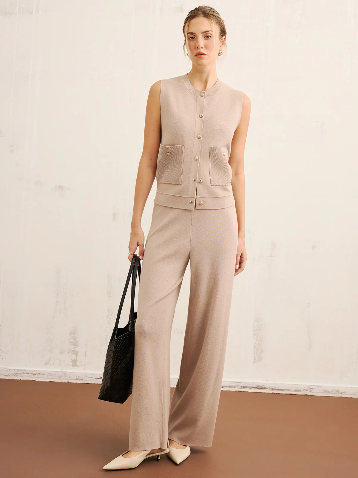 Knit Vest & Wide-Leg Pants Set