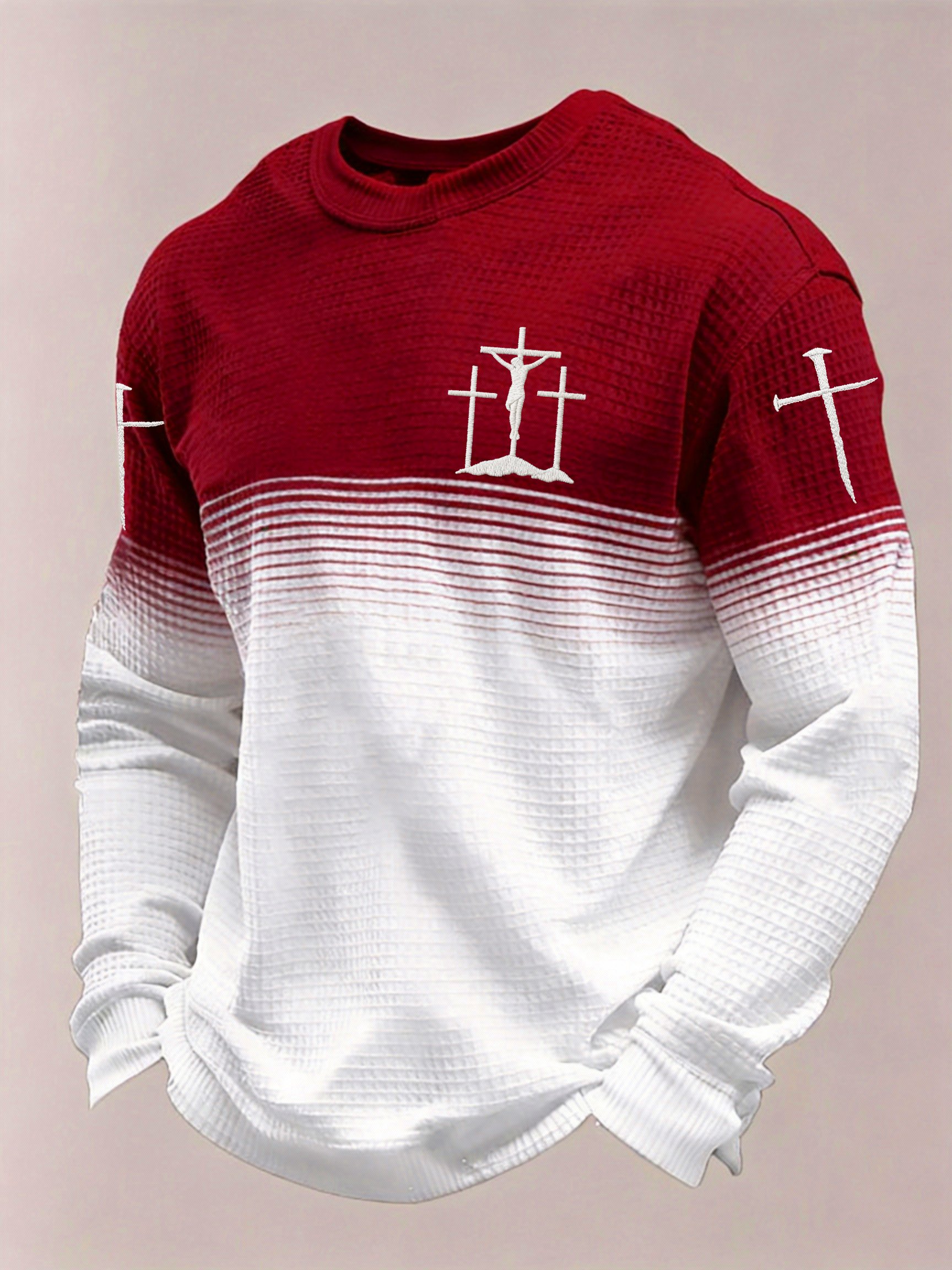 Men’s Faith Embroidered Graphic Waffle Knit Long Sleeve Crewneck T-Shirt