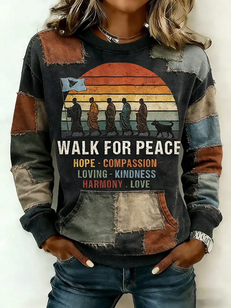 Walk For Peace Artistic Patchwork Print Women's Sweatshirt
