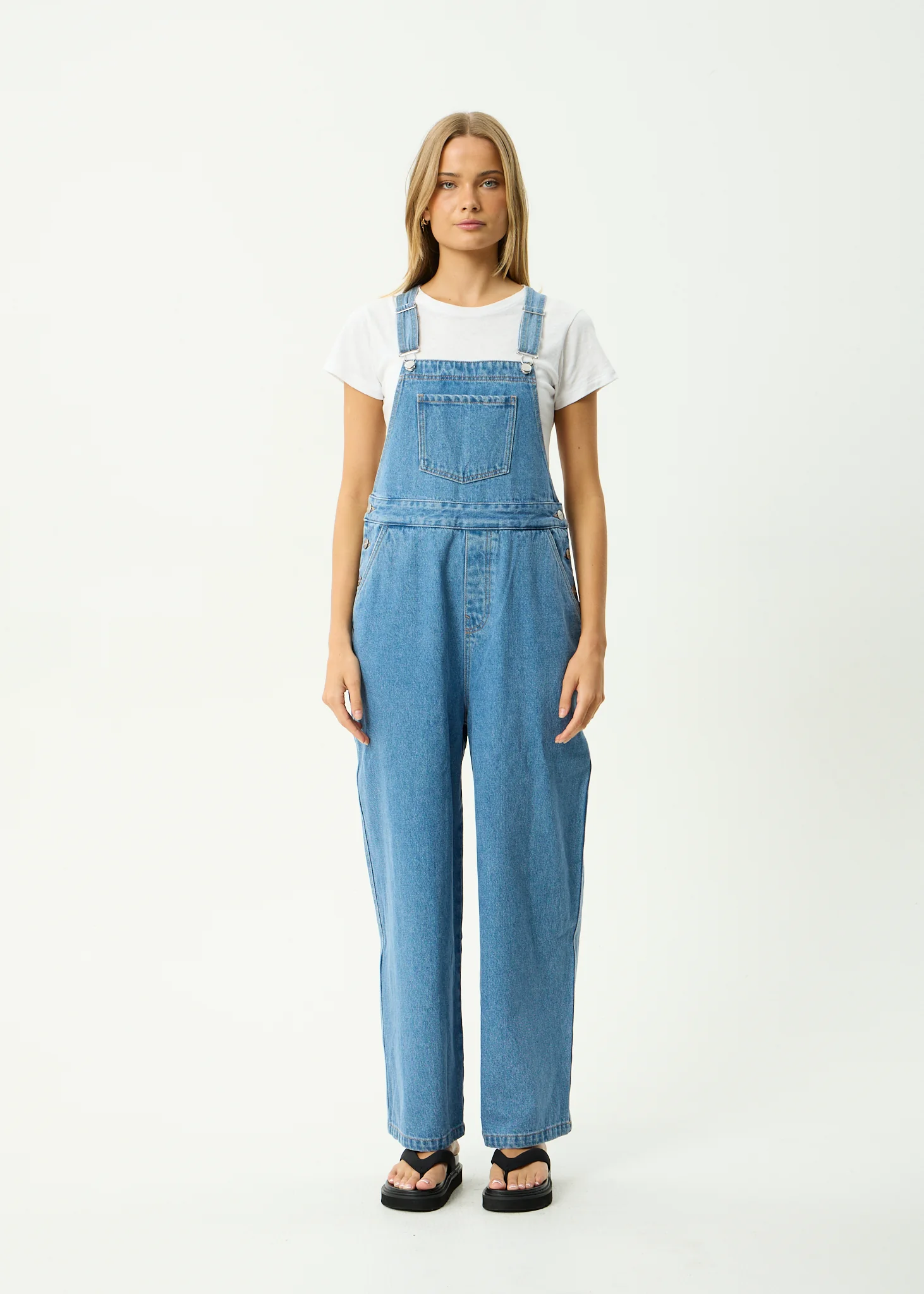 AFENDS Womens Louis - Denim Oversized Overalls - Worn Blue