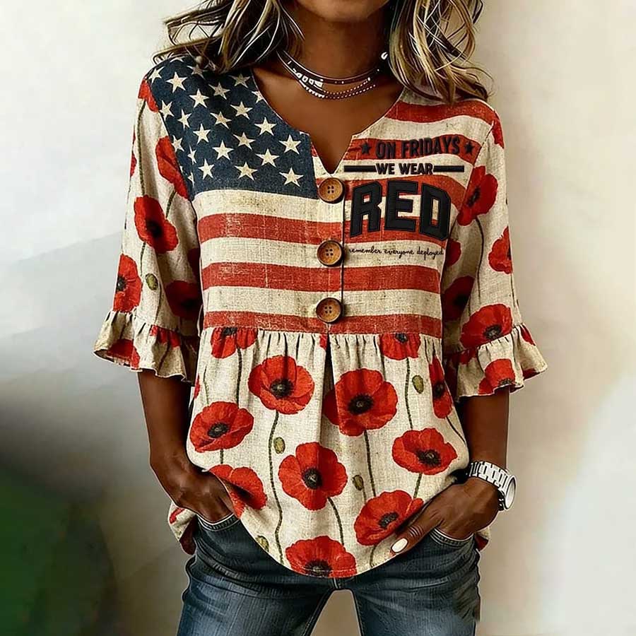 Women's Red Friday Print Top