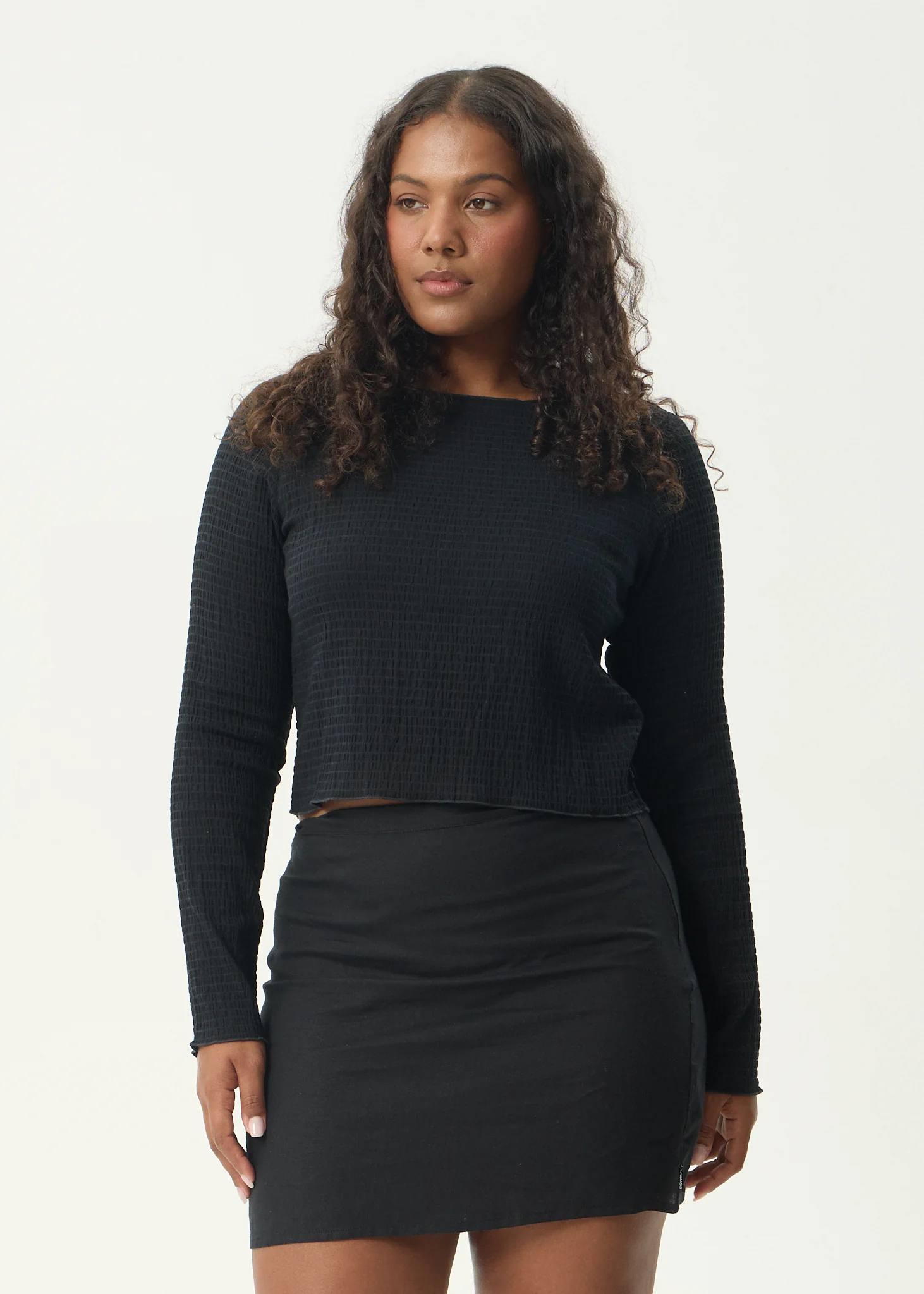 AFENDS Womens Focus - Seersucker Long Sleeve Top - Black