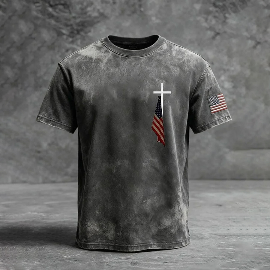 Men's Retro Cross Flag Casual T-shirt