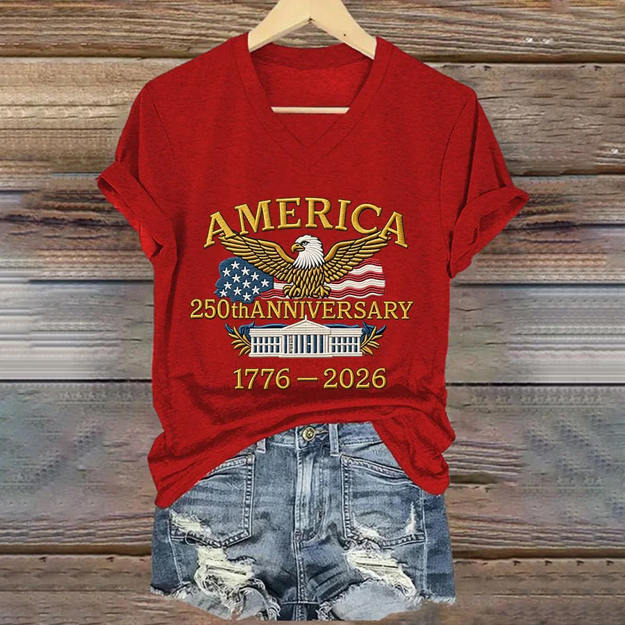 Women'S Casual Short-Sleeved T-Shirt With American 250th Anniversary Commemorative Print.