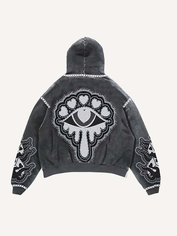 Smiley Face&Eye&Heart&Dice&Fire&Letter Faux Decal Print Slant Pockets Hoodie