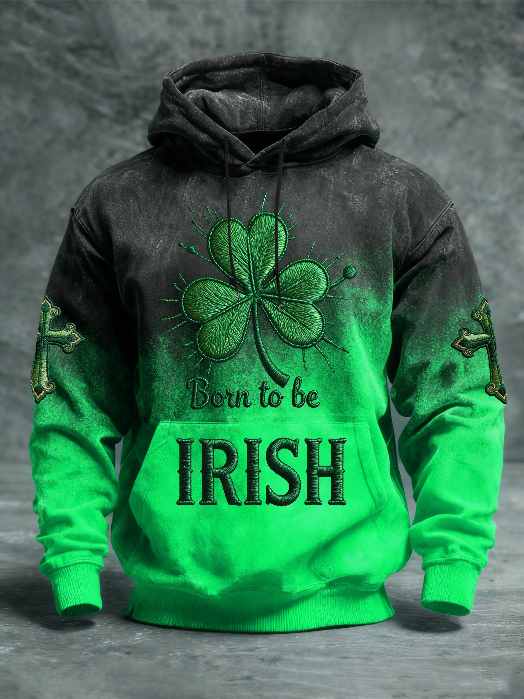Men's Retro St. Patrick's Day Shamrock Print Hooded Sweatshirt-Fast Shipping