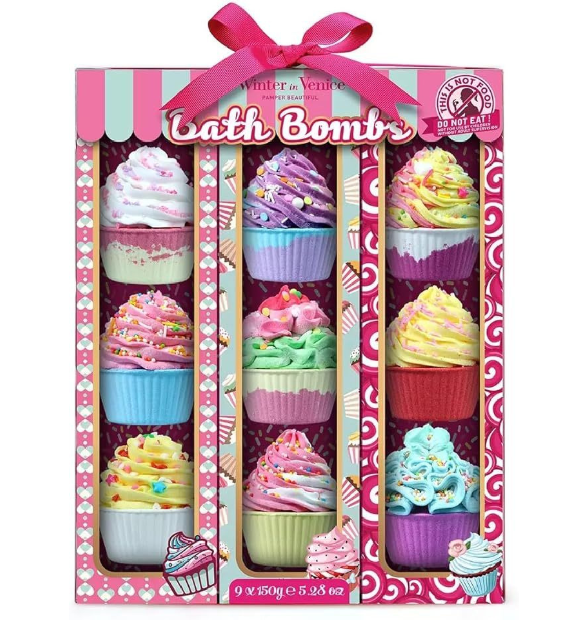 Winter in Venice Pamper Beautiful, Cupcake Bath Bombs, 9 Piece Set, 9 x 150g