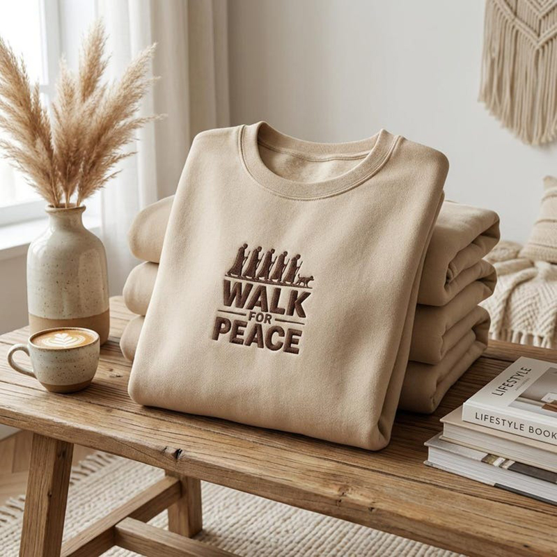 Walk For Peace Embroidered Casual Sweatshirt