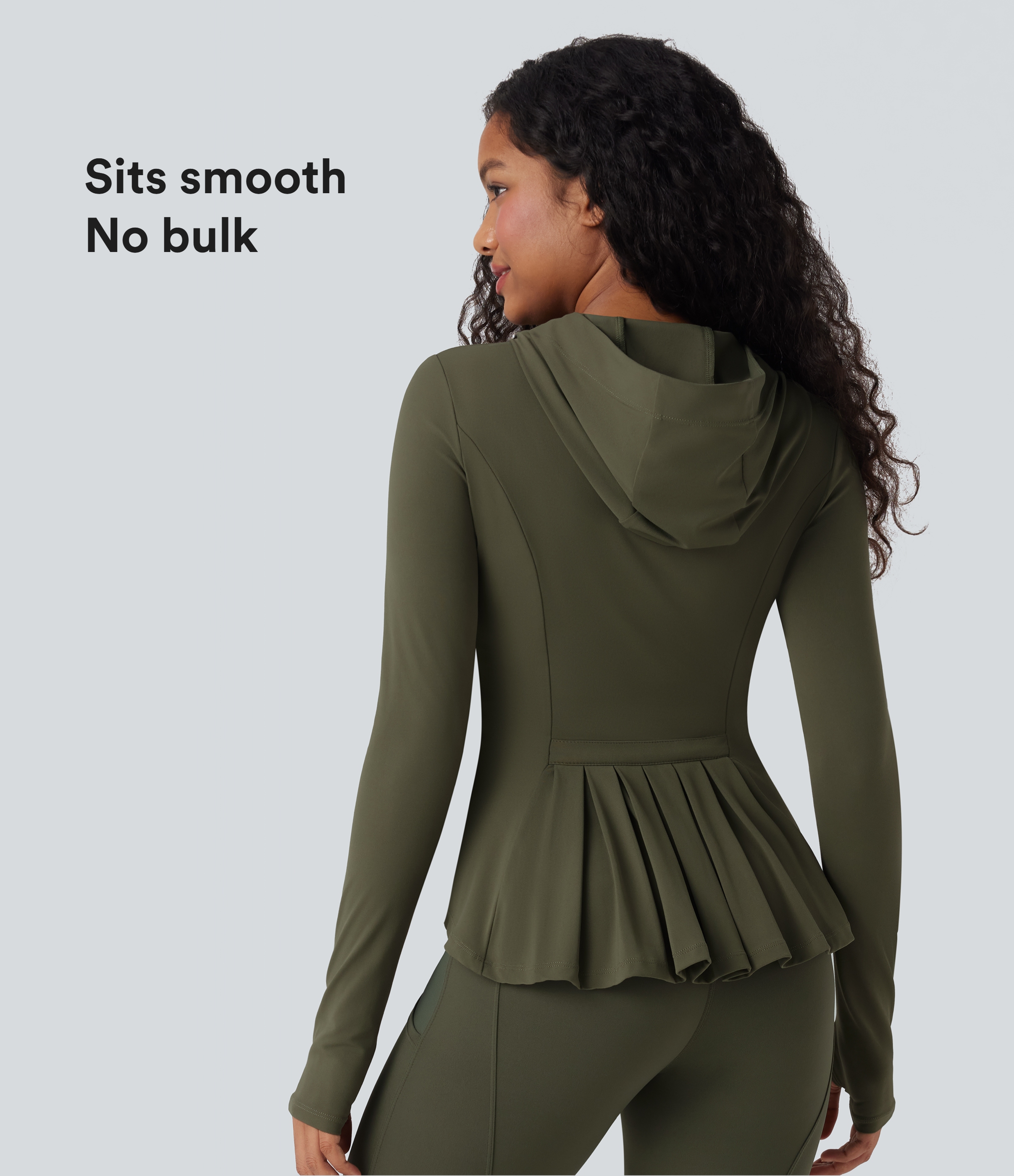 SoftlyZero™ Hooded Long Sleeve Thumb Hole Pleated Jacket with Pockets-UPF50+