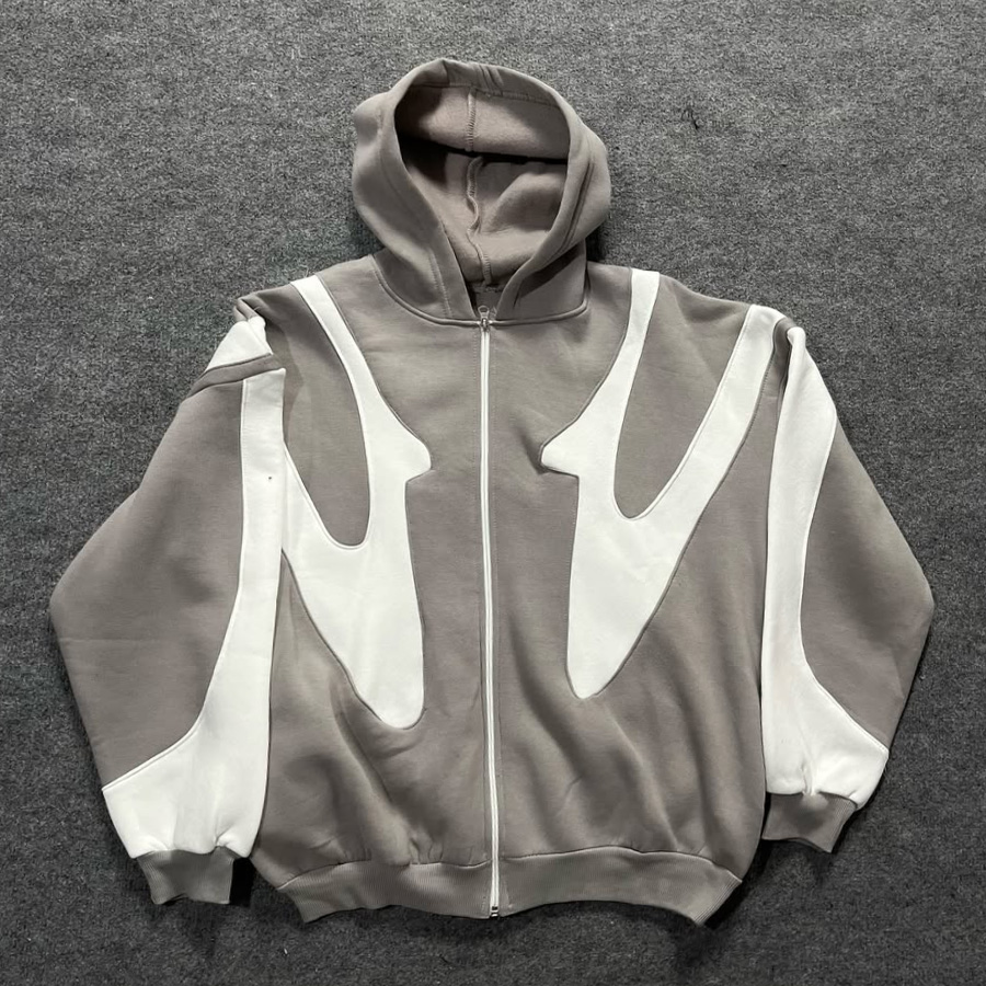 Contrast Color Stitching Long Sleeve Zipper Hoodies