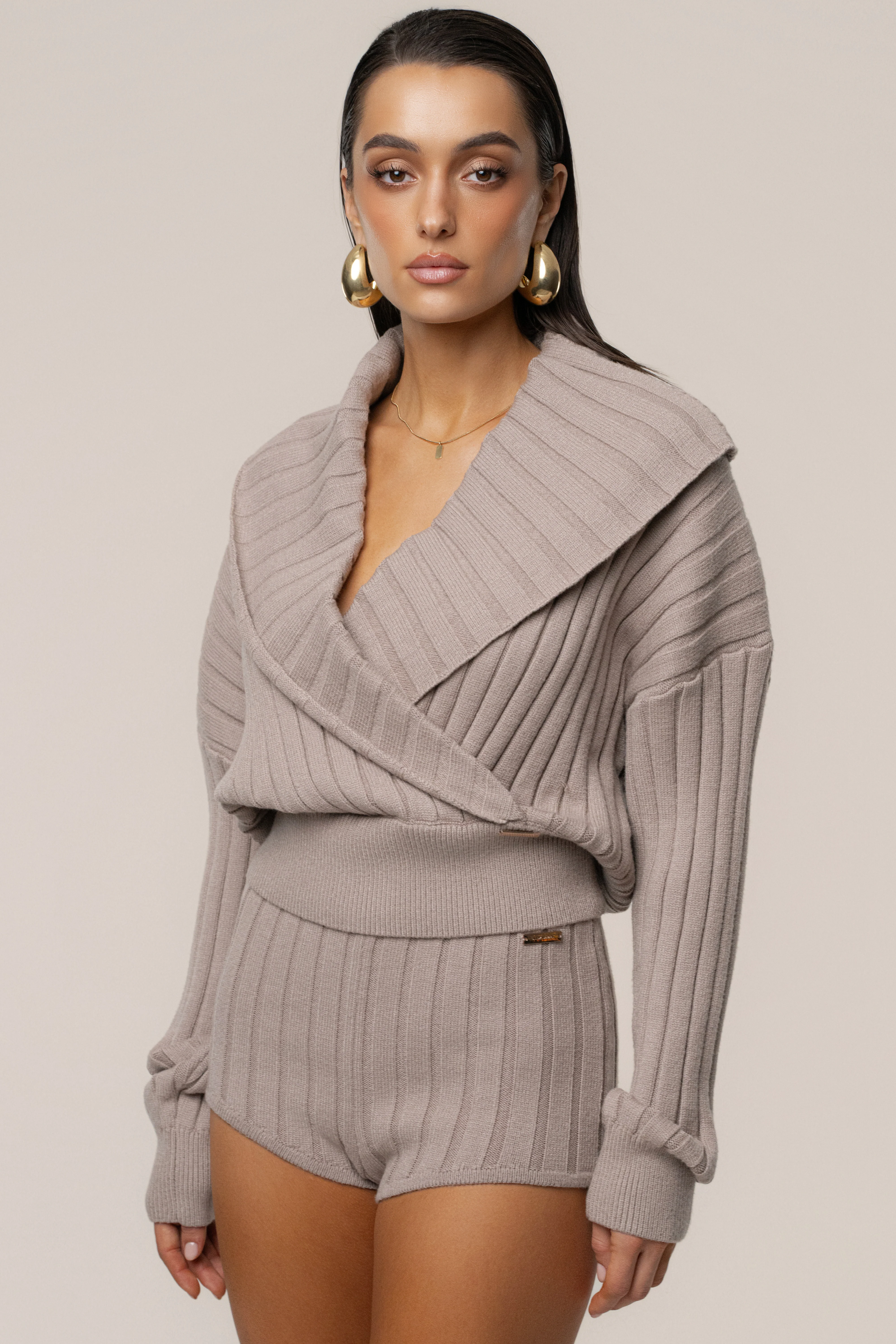 Taupe Knit Things Ribbed Shorts