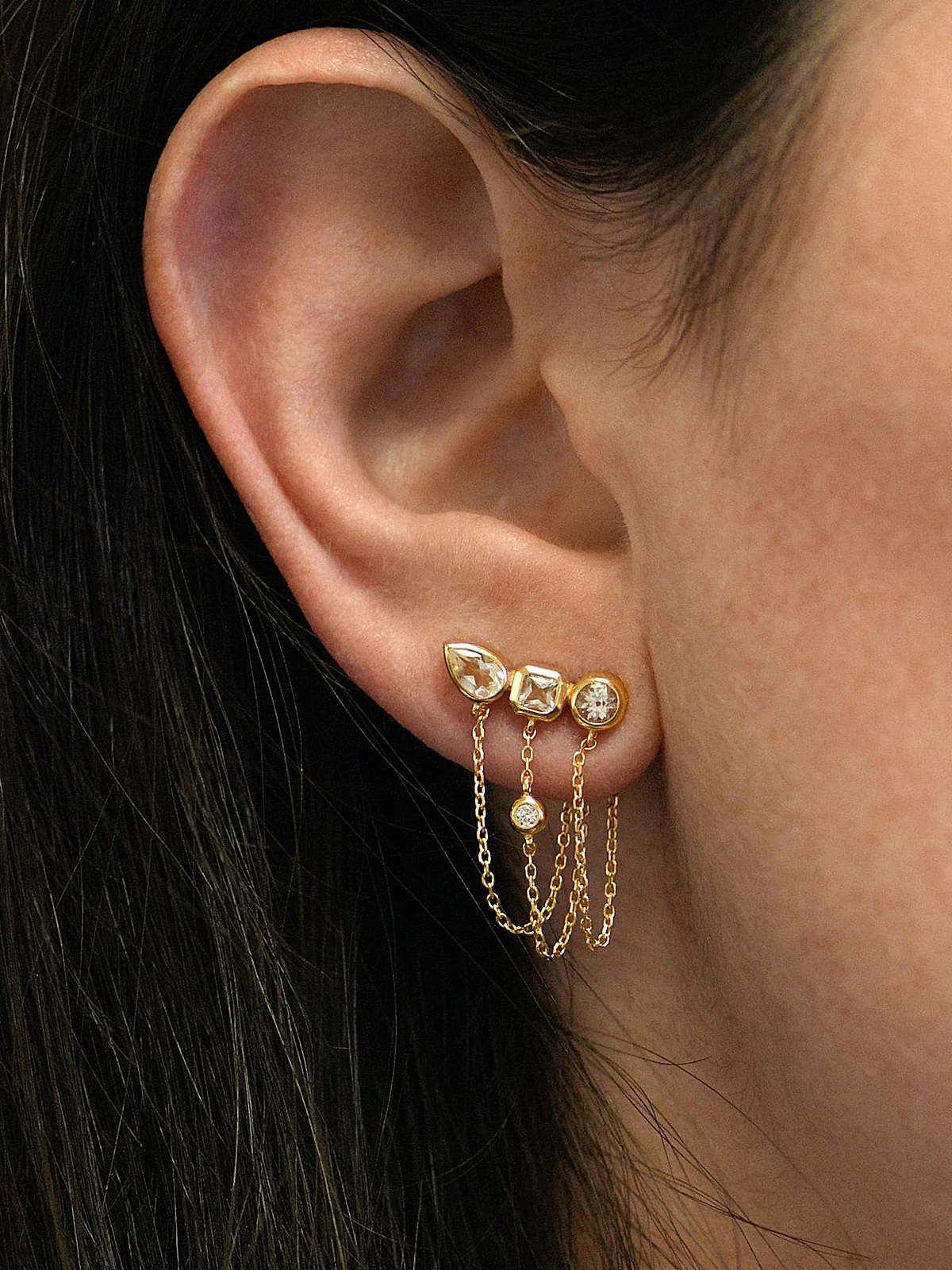 Multi-Stone Chain Drop Cluster Stud Earrings